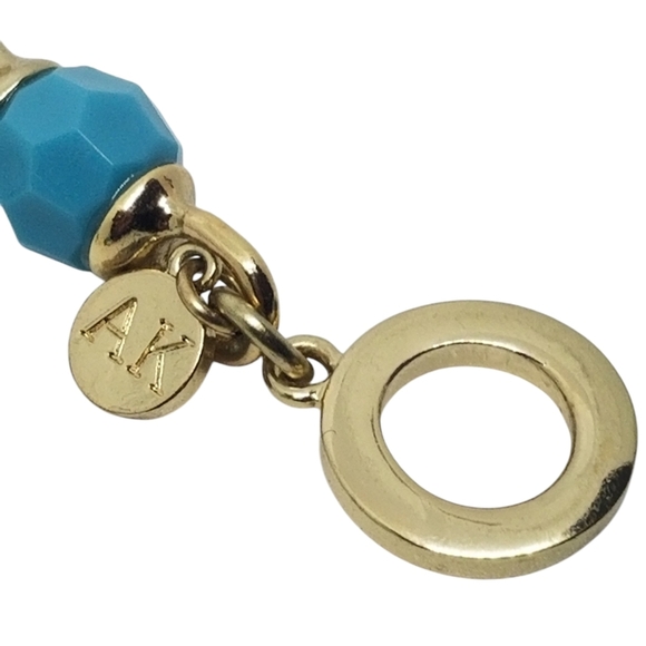 ANNE KLEIN VINTAGE GOLDTONE & TURQUOISE COLOR BEADED CHAIN LINK BRACELET - Picture 6 of 7